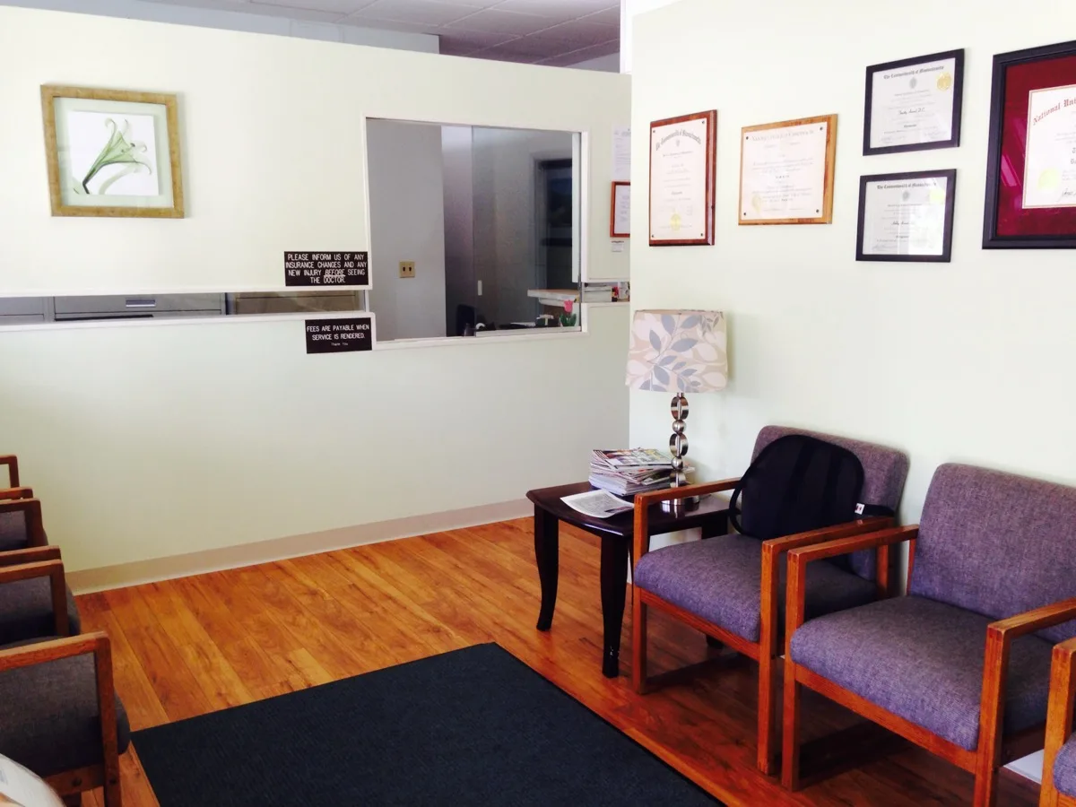 Arcand Chiropractic waiting room in Raynham, MA